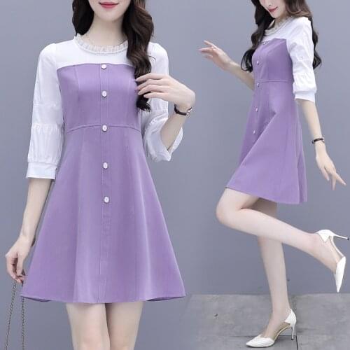 2021 spring summer women dress French style retro lace stand collar puff sleeve dress women casual sweet Knee-Length dress midi