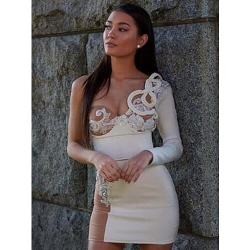 Adyce Autumn Winter Sexy One Shoulder Long Sleeve Bandage Dress For Women Elegant Lace Female Celebrity Club Evening Party Dress