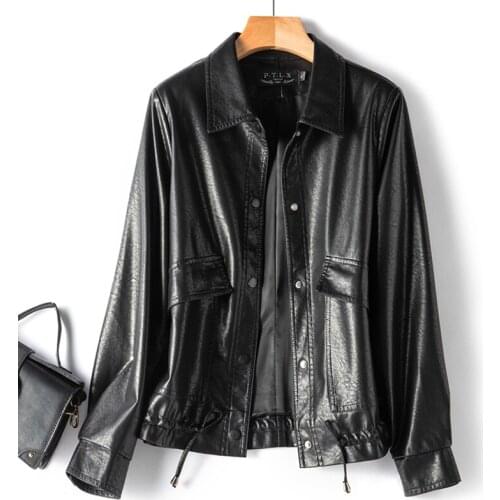 New Autumn Black Leather Coat for Women Brand Long Sleeve Single Breasted Loose PU Leather Coat Female Outerwear High Quality