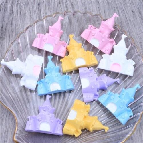 Julie Wang 10PCS Resin Cartoon Castle Charms Random Color Flat Back Pendants Jewelry Making Accessory Decor