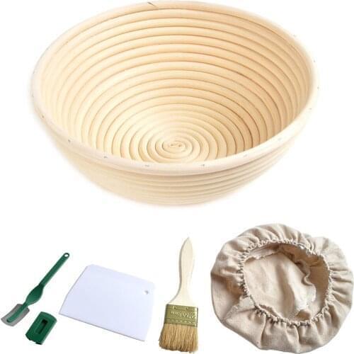 10 inch Round Bannetons Proving Basket Bread Proofing Basket Sourdough Rising Basket with Cover Dough Scraper Bread Lame Brush