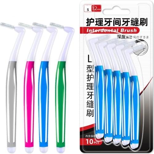 10PCS L Shape Interdental Brush Push Pull Interdental Brush Dental Orthodontic Teeth Cleaning Brush Toothpick Oral Hygiene Care