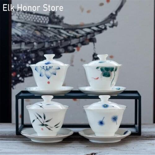 100ml DeHua Lotus Tea Bowl Ceramic Mutton Fat Jade Tea Tureen Teaware Kung Fu Tea Set Drinkware Master Cup Saucer Lid Gaiwan