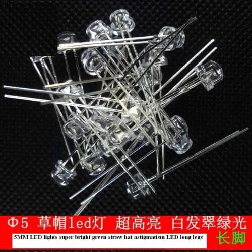 1000pcs/lot 5MM LED lights super bright green straw hat astigmatism LED green light-emitting diode long legs
