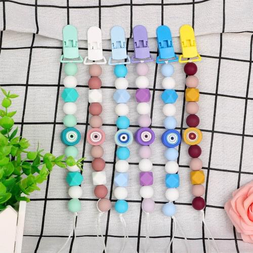 Kovict 2pc Angel Eyes Pacifier Chain Silicone Pacifier Clip Personalized Baby Teether Plastic DIY Food Grade Baby Care