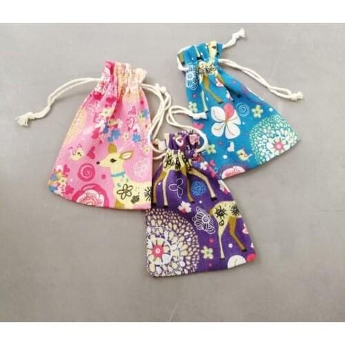 20pcs Deer Christmas Cotton Packaging Bag Drawstring Gift Bag Tote Bags for Women Storage Jewelry Display Pouch Small Cloth Bags