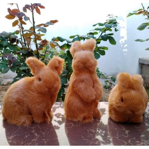 3 pieces a set cute simulation rabbit model resin&fur brown rabbit doll gift 0963