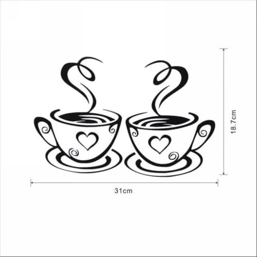 31x19cm Coffee Tea Cups Wall Sticker PVC Vinyl Art Wall Decals Adhesive Stickers for Kitchen Room Decor