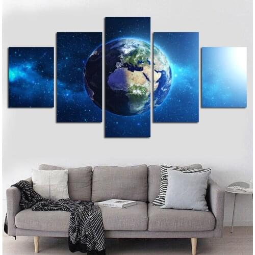 5 Panel Space Canvas Art Sunrise Painting Of Earth Universe Picture Home Decoraction For Room Outer Space Poster Cosmos Unframed