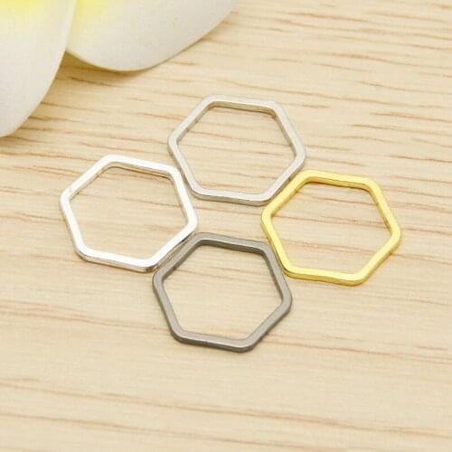 50pcs/lot Gold/silver Color Closed hexagon hollow Charms Connector Simple handmade craft tag pendants jewelry DIY material