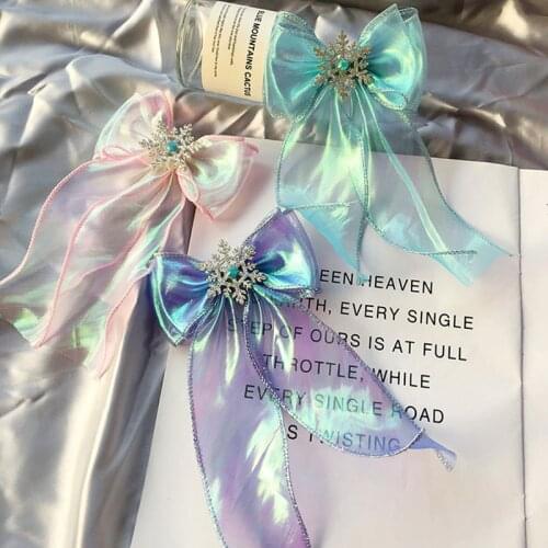 Mermaid Pearl Mesh Hair Bows Rhinestone Snowflake Laser Wig Hair Extension Clips Girls Hair Streamers Kid Party Hair Accessories