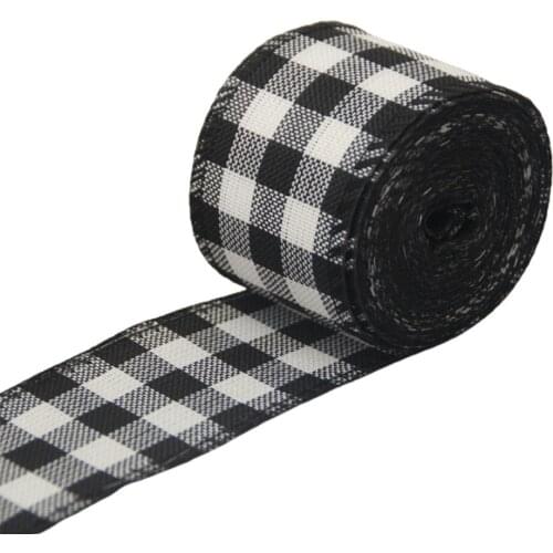 Black And White Stripe Gingham Ribbon Iron Wire Lattice Home Decor 5 Yards DIY 1 Inch Plaid