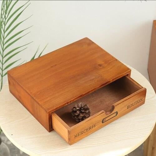 594C Wooden Retro 1 Layer Drawer Storage Box Vintage Desktop Divider Organizer Cosmetic Jewelry Rustic Shelf Cabinet Home