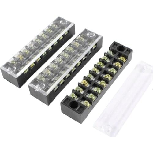 3pcs Electrical Wire Strip Barrier Block Power Terminal 8 Positions Screw Barrier Terminal Block Dual Rows 600V
