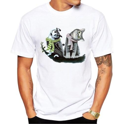 TEEHUB 2019 Fashion Men T-Shirt Cat and Owl Printed Tshirts Casual Tops Short Sleeve Summer Tees