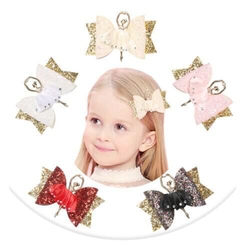 Girl Headwear Toddler Kids Girls Shiny Bow Hair Clip Cartoon Ballet Girl Hairpin Barrette