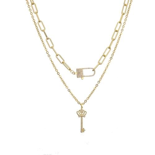 HECHENG,Key and Lock Zircon Pendant Necklace,Cooper Crystal Hollow Necklace,For Women and Girls Gift