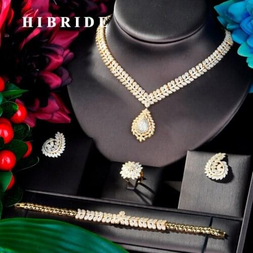 HIBRIDE Sparkling New Design 4PCS Wedding Bridal Cubic Zircon Necklace Jewelry Set Dress Jewelry Set For Party Gifts N-837