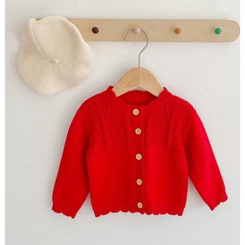 Spring Autumn Baby Knitted Cardigan Sweater Girls Single-breasted Red Sweaters Clothing Kids Wear Trousers Infant Clothes