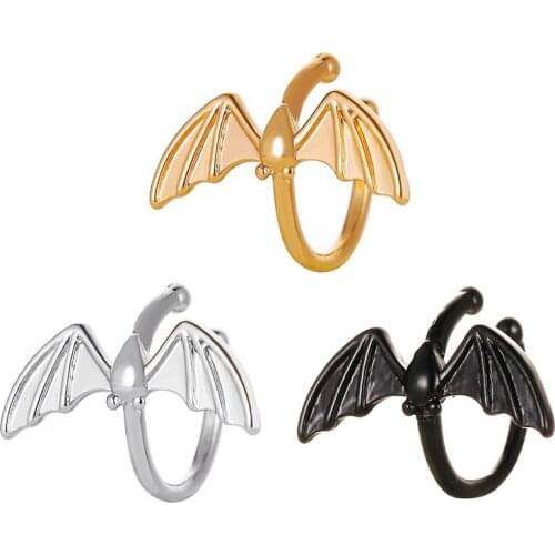 1PC Gothic Ear Cuff Black Bat Clip On Earrings Earcuff Femme Dragon Black Bat Shaped Ear Clips Simple Wing Ear Bone Clip