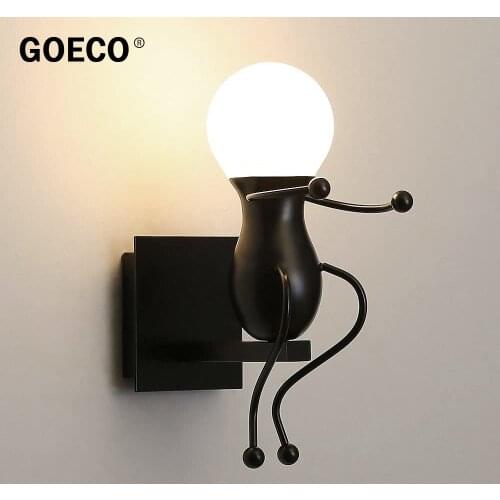 Creative Retro Indoor Wall Lamp, Cartoon Metal Wall Lights Robot Black E27 for Bar, Bedroom, Kitchen, Restaurant, Cafe, Hallway