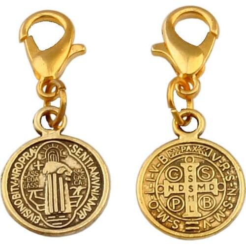 20 Pcs Saint Jesus Benedict Nursia Patron Medal Cross Charms With Lobster Clasp Fit Bracelet DIY Jewelry 11.8x29mm A-382b