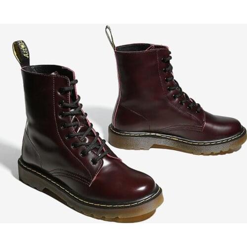 Moraima Snc Wine Red Leather Lace-up Woman Boots Round Toe Flat Shoes Winter Inside Fur Motorcycle Leather Boots