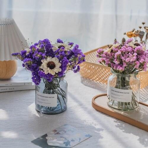 Dry Flower Bouquet Glass Flower Vase Set Fresh Natural Preserved Cotton Balcony Wedding Lovers' Day Sweet Table Decoration