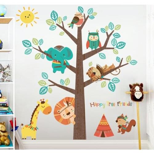 Animal Little Tree Wall Sticker Kindergarten Cartoon Large Mural DIY Baby Bedroom Kids Room Decoration PVC Self-adhesive Sticker