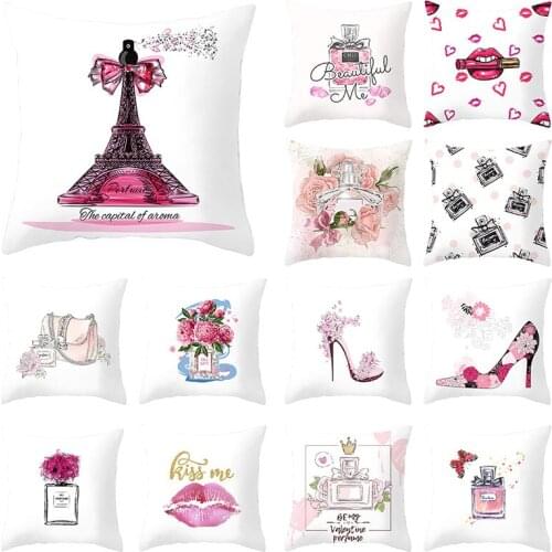 Valentines Day Cushion Cover 45X45 Perfume Bottle Decoration Pillow Covers Car Sofa Cushions Pink Pillowcase Nordic Home Decor