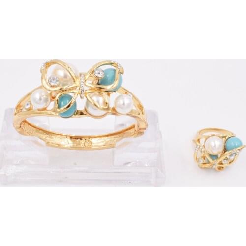 NEW High Quality Ltaly 750 Gold color Jewelry Set For Women african beads fashion Bracelet Ring jewelry