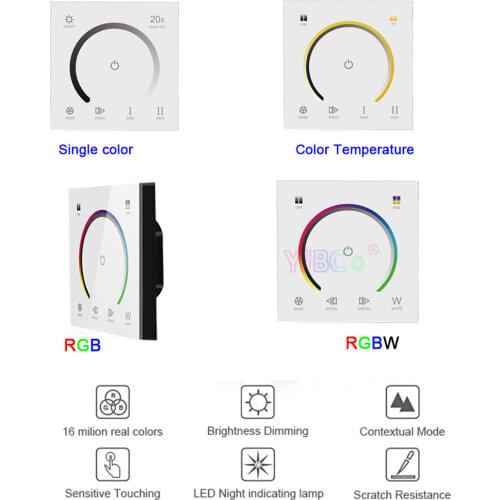 DC12V 24V New 86 Touch Panel Switch Single color/CT/RGB/RGBW Controller Light Dimmer LED Strip Tempered Glass Wall Switch