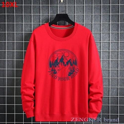 Autumn winter new sports all-match mens tops Korean style trendy round neck plus size fashion pattern sweater 8XL 9XL 10XL