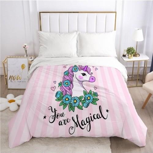 Unicorn Cartoon Duvet Cover with Zipper Comforter/Quilt/Blanket Case 180x210 200x220 3D Bedding For Kids Child Baby Girls Boys