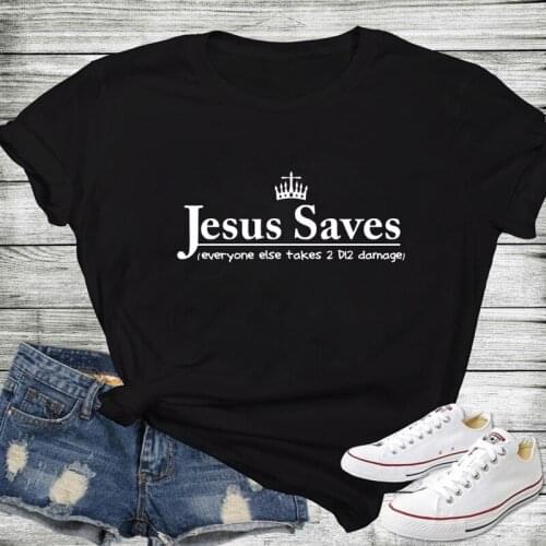 Jesus Saves 100% Cotton T-shirt Casual Unisex Short Sleeve Christian Bible Tshirt Women Scripture Religion Faith Top Tee Shirt