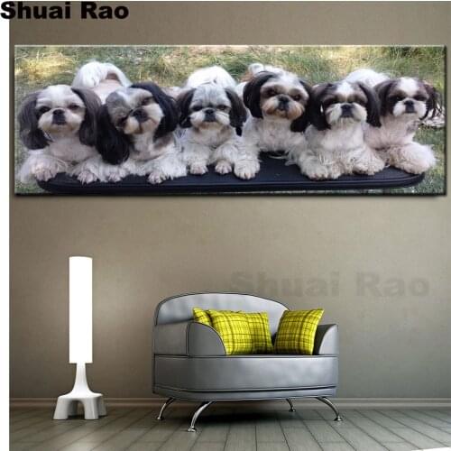 DIY,Full,5d,Diamond Embroidery pet,Diamond Painting Shih Tzu dog family,Cross Stitch,3D,Diamond Mosaic,Decoration,large size