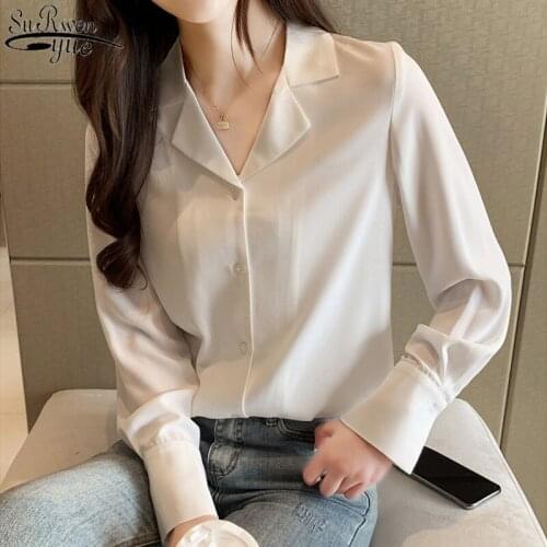 Chiffon Blouse OL Blusas Office Lady Women White Long Leeve Shirts Solid 2021 Autumn Suit Collar Mujer De Moda 2021 Blusas 10550
