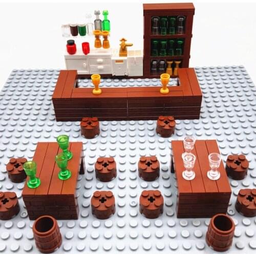City Bar Shop MOC Building Blocks for Children DIY Education Toys Chair Table Bear Cup Friends Baseplate Bricks Parts Compatible