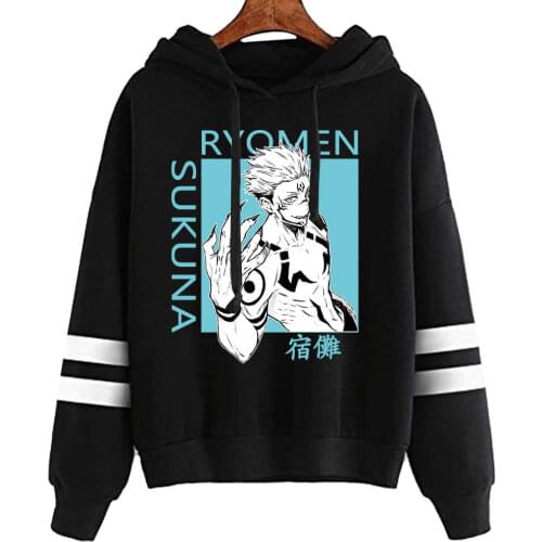 Mens Hoodies Jujutsu Kaisen Women Pullovers Hoodies Sweatshirts Sukuna Print Anime Hoody Streetwear Striped Tops