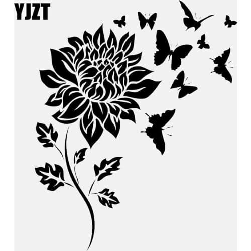 YJZT 13.5CM*16.7CM Vinyl Decal Butterfly Floral Decoration Art Car Stickers Black/Silver C24-0248