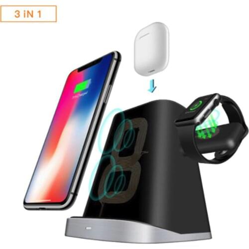 3 IN 1 Charger For iPhone X S MAX XR 8 7 Desktop Wireless Charger For Apple Watch 4 3 2 For Air Pods Charging Dock Station