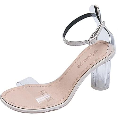 European station sandals women 2019 new i summer sexy transparent word buckle with skirt sandals