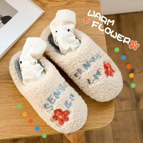 Women Winter Indoor silent Slippers Cute print Bedroom Flat Couples Fur Shoes Comfortable House Ladies soft Slippers slides