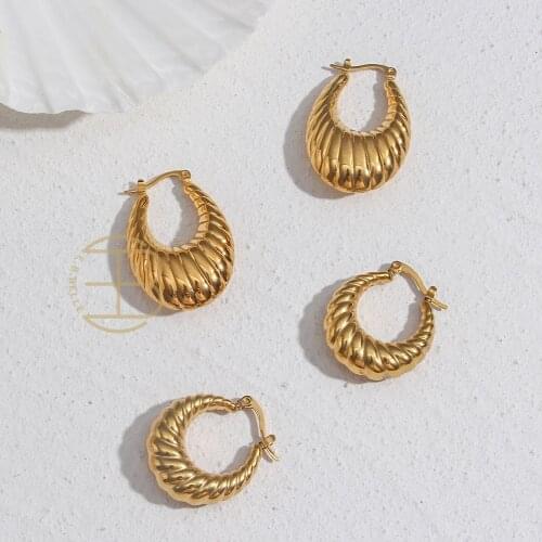 2021 Stainless Steel Statement Earrings for Girls 18K Gold PVD Circle Oval Croissant Hoops Shrimp Pattern Womens Jewelry Trend