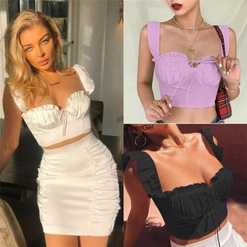 Women Sexy Tank Top Show Chest Navel Solid Ribbon Soft fabric Summer 2020 Female Vest Crop Tops Basic Slim Knitted Lady