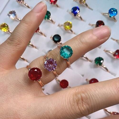 20pcs/Pack Women Natural Stone Ring Fashion Round Shape Various Colors Rings for Engagement Wedding Party Banquet Jewelry Gift