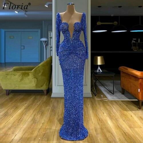Couture Fashion Royal Blue Prom Dresses Mermaid Sparkly Formal Evening Dresses Long Elegant Cocktail Dresses Woman Party Night