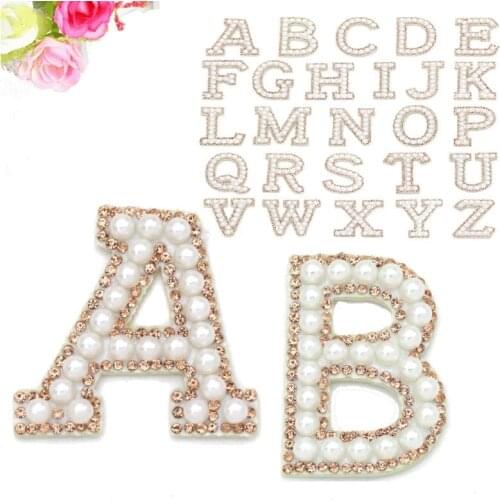 Gold English Letters Pearl Rhinestone Patches For Clothes Alphabet Pearl Rhinestones Applique Sew On/iron On Patches DIY Name