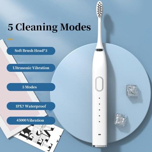 Powerful Clean Ultrasonic Sonic Electric Toothbrush IPX7 Waterproof Battery Toothbrush Adults Kid Smart Washable Timer Whitening