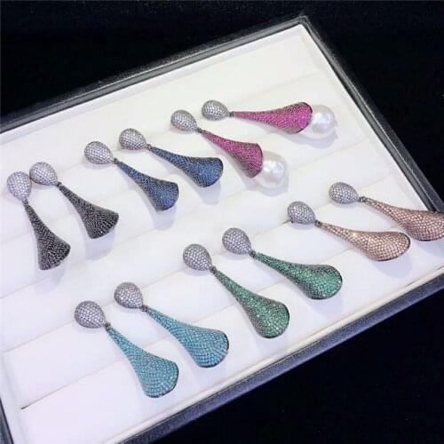 1Pair Water-drop Golden plated Paved CZ Earrings Tassel Cap Jewelry Connector